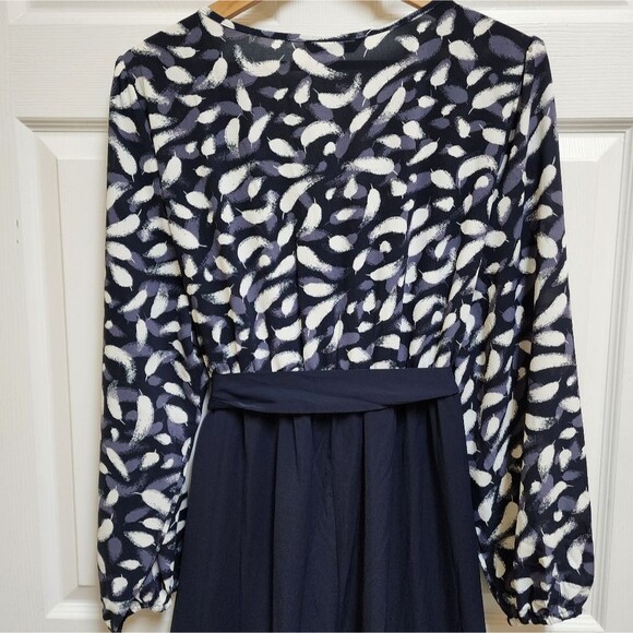 Bloomchic Jumpsuit Women 2X Navy White Surplice Neck Wide Leg Tie Waist Flowy - Picture 5 of 11